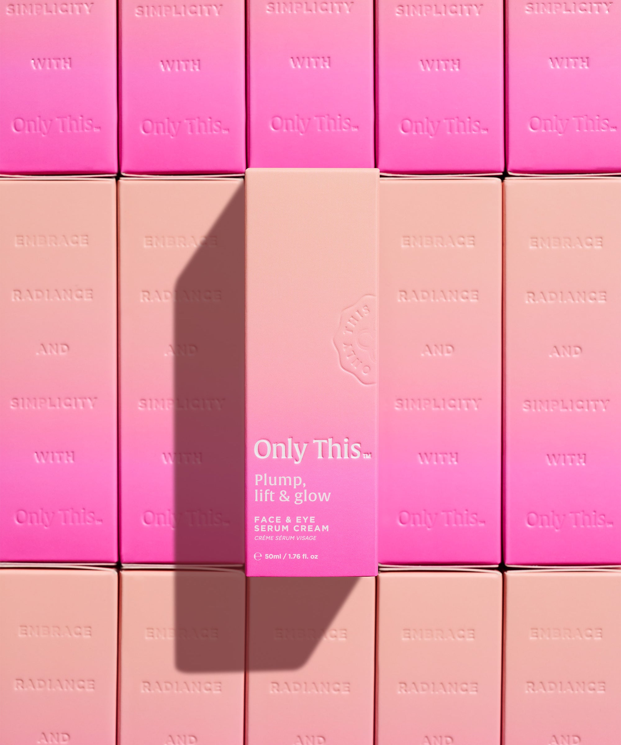 Row of pink and beige boxes with 'Only This' branding on a white background