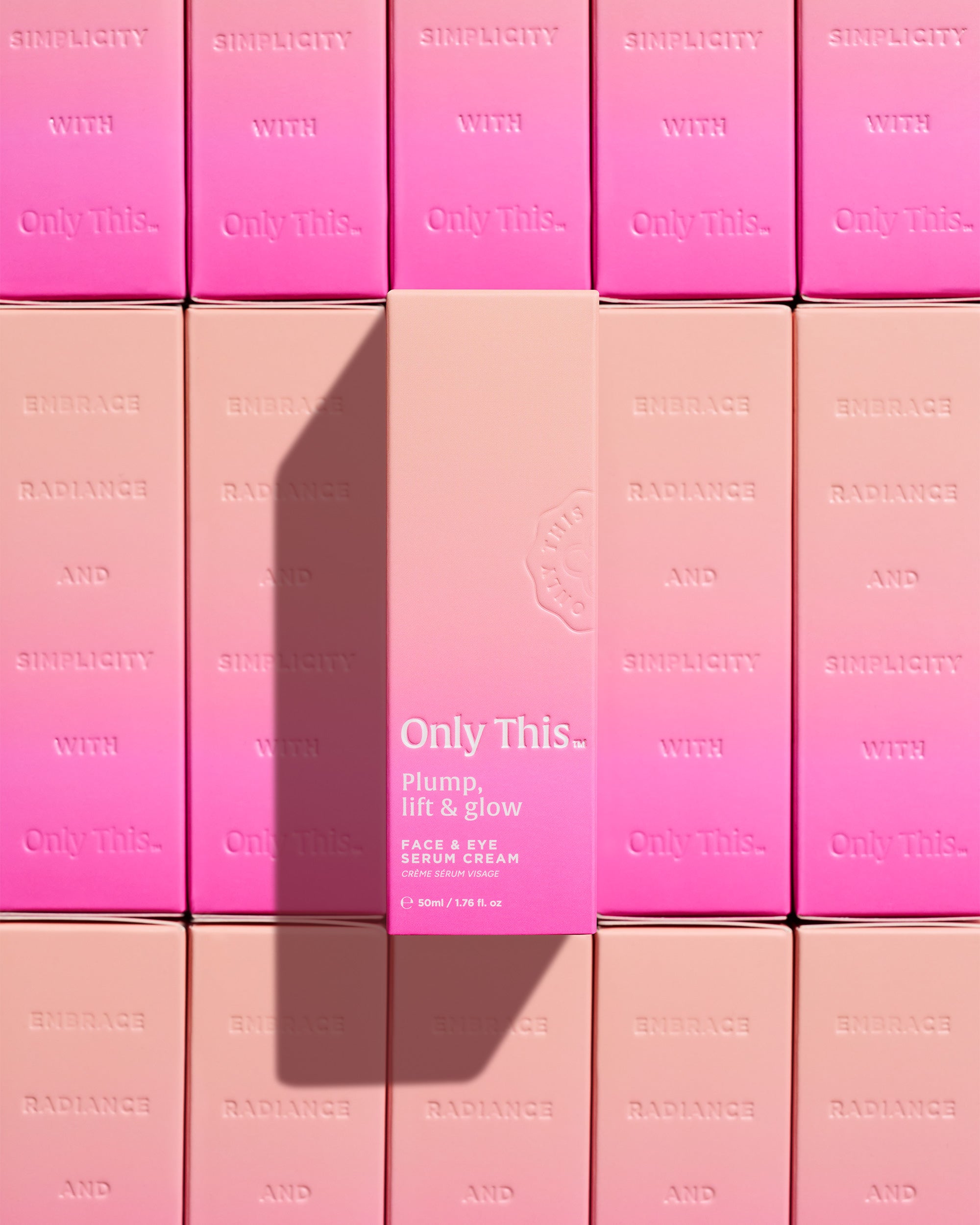 Row of pink and beige boxes with 'Only This' branding on a white background